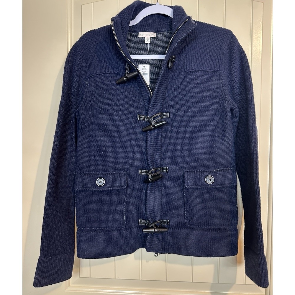 Gap Lambswool Cardigan Sweater Jacket Coat Zip Toggle navy blue Mens New $108